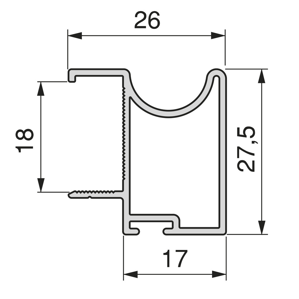 Poignée pour l'armoire Wave 18, longueur 2.9m, Aluminium, Anodisé mat-1