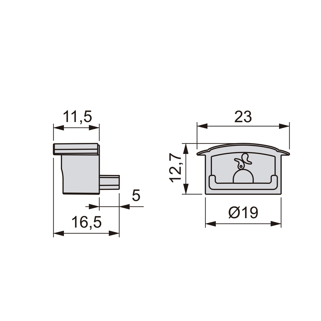 Inbouwaccessoire met Lynx-profiel en gebogen diffusor, voor het maken van Armaturen met LED strips, Grijs, Plastic-1