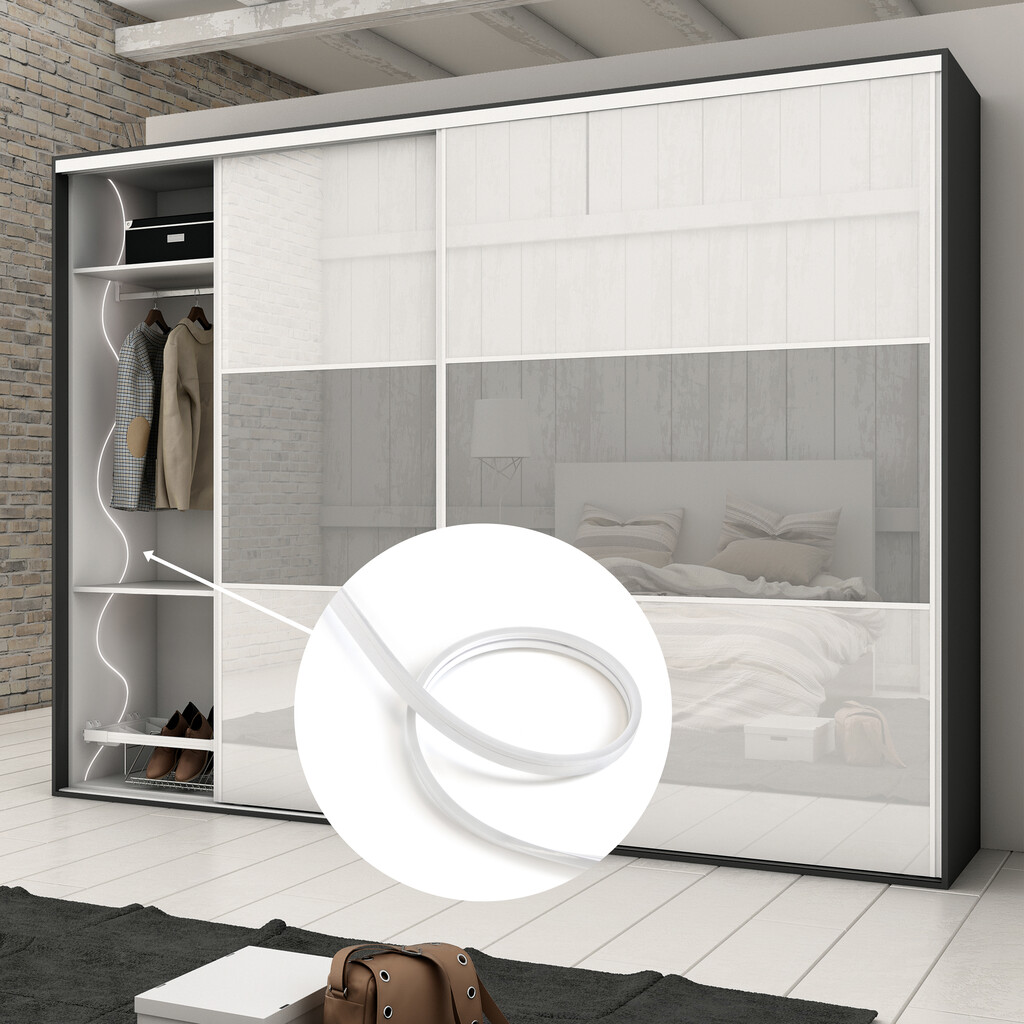 Fita LED 4x11 Neonlynx V, 7,6W/m IP65 (24V DC), comprimento 5.040mm, Luz branca quente 2.700K, Plástico-6