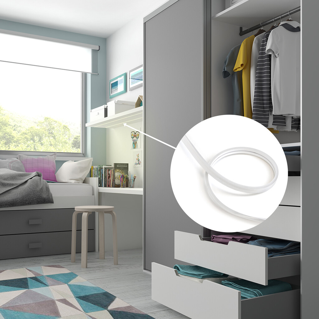 Fita LED 4x11 Neonlynx V, 7,6W/m IP65 (24V DC), comprimento 5.040mm, Luz branca quente 2.700K, Plástico-7