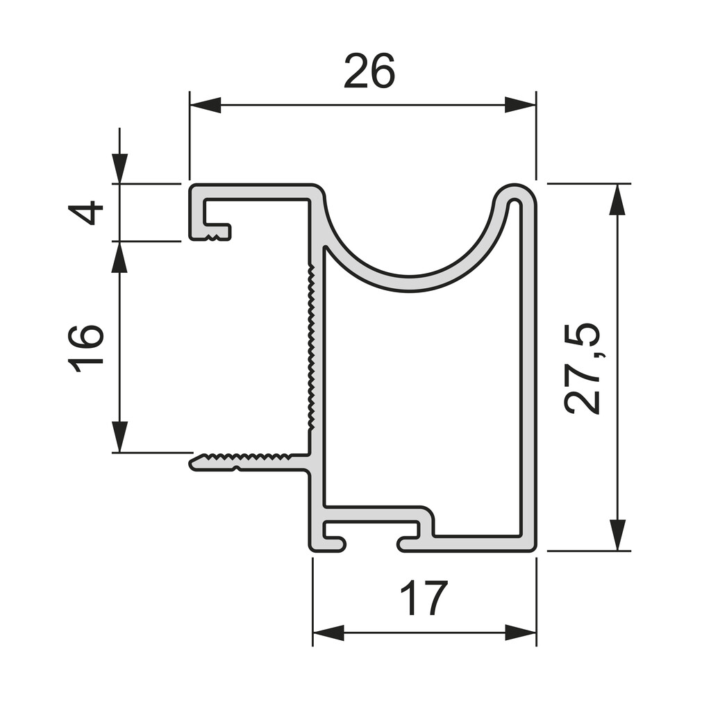 Griff für Schiebetüren Wave 16, Länge 2.35m, Aluminium, Matt eloxiert-1
