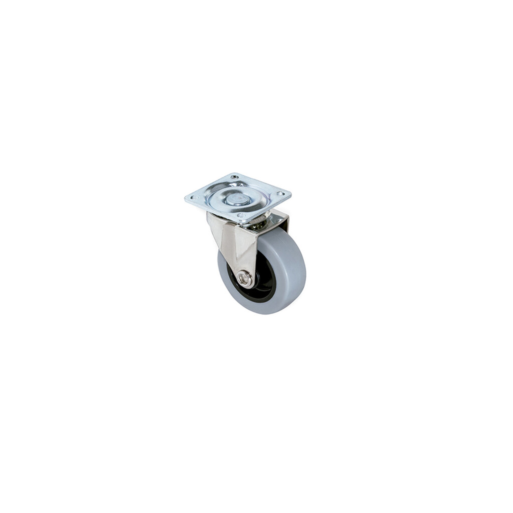 Slip castors grey-black with mounting plate, without brake, diameter 75mm, Steel and Plastic, Plastic grey-Primary