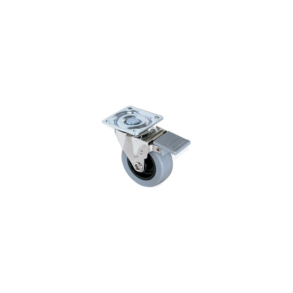 Slip castors grey-black with mounting plate, with brake, diameter 75mm, Steel and Plastic, Plastic Grey-Primary
