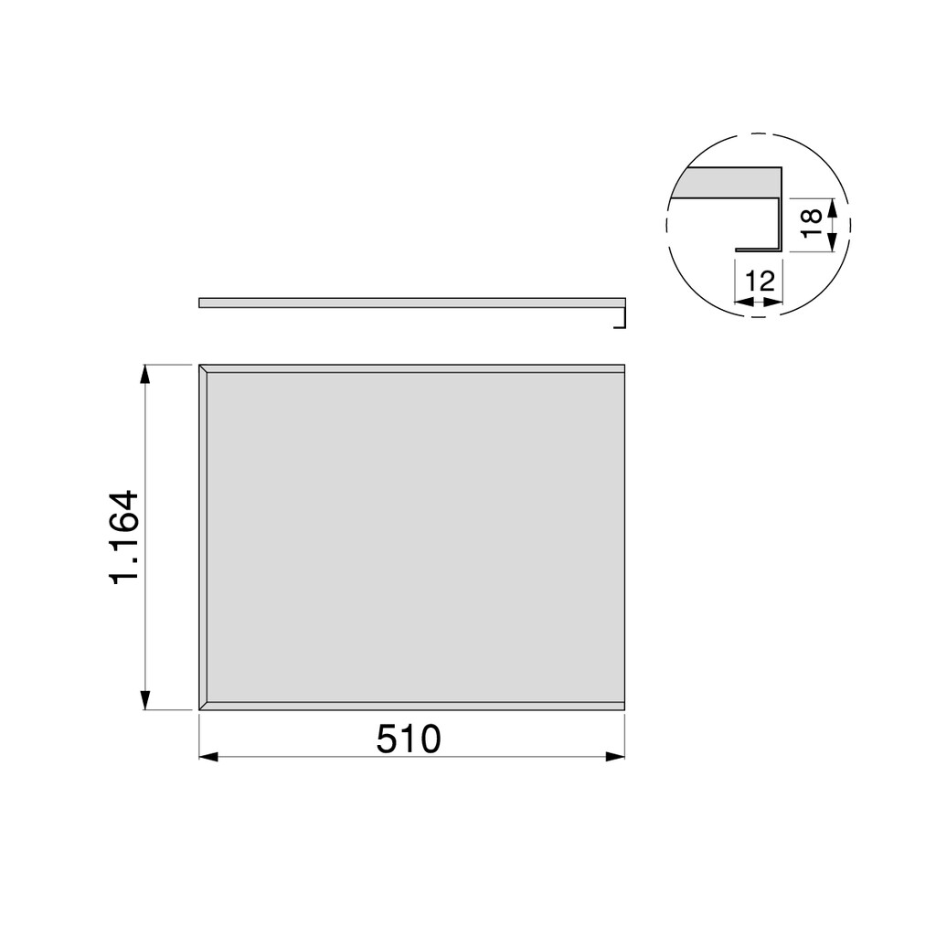 Bodenschutz für Küchenmöbel, 18mm Plattenstärke, Modul 1.200mm, 1.164x510mm, Kunststoff und Aluminium, Aluminium Natur-1
