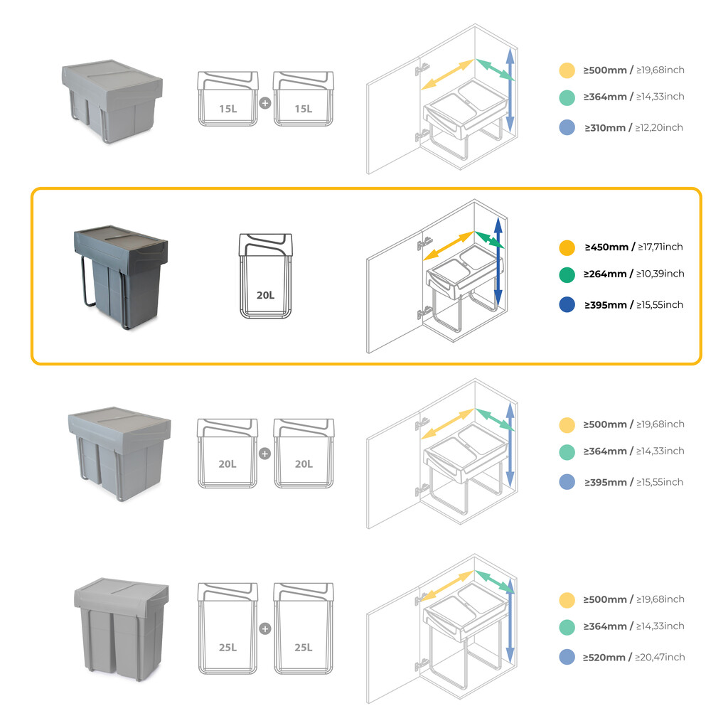 Pojemnik do recyklingu Recycle 1x20 litrów, mocowanie dolne, wysuw manualny, Plastik, Szary antracytowy-8