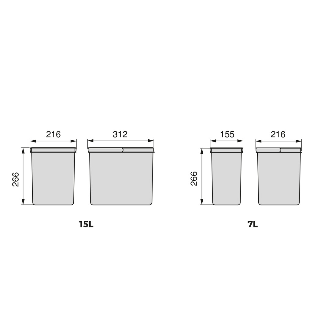 Lot Recycle Behälter für Küchenschublade, Höhe 266mm, 1x15l, 2x7l, Kunststoff anthrazitgrau-1