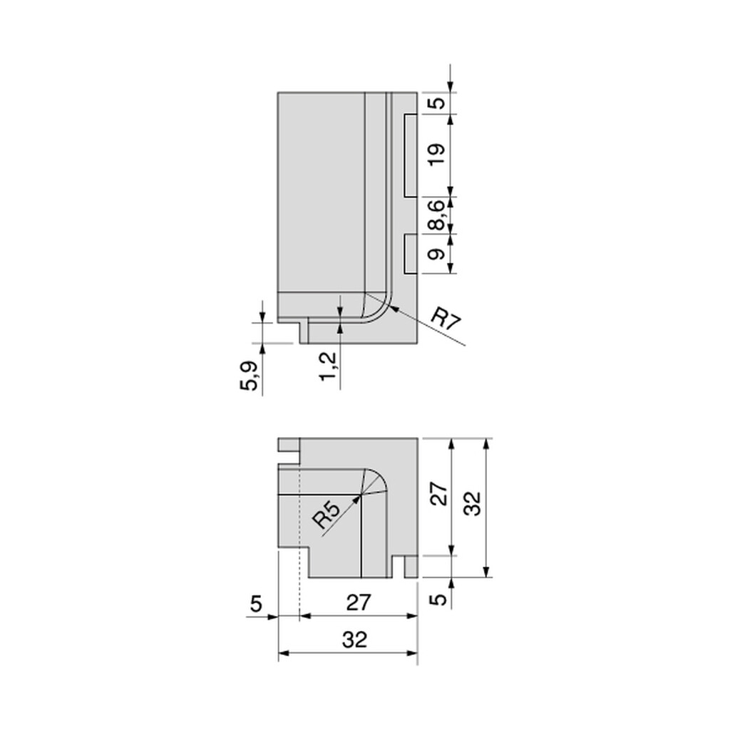 innere Eckverbindung Gola für Aufbauprofil für Küchenmöbel, Aluminium, Anthrazitgrau-1