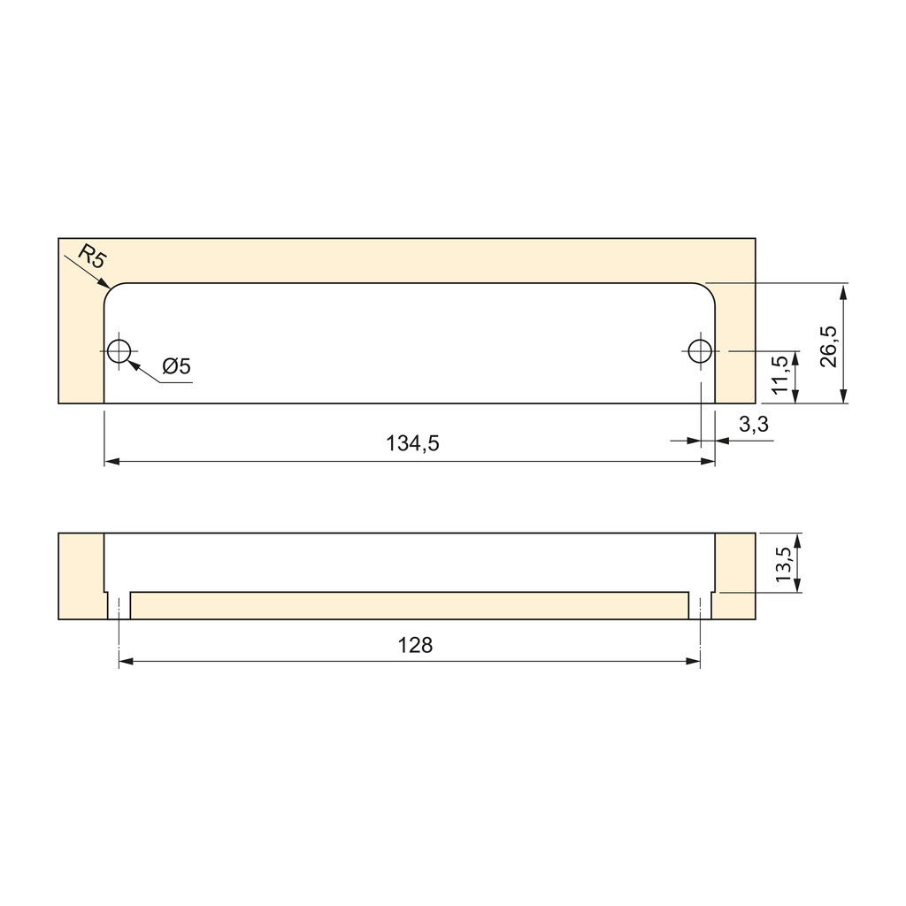 Furniture handle Sedavi, L137mm, 128mm interaxis, Zamak, Silver painted aluminium-2