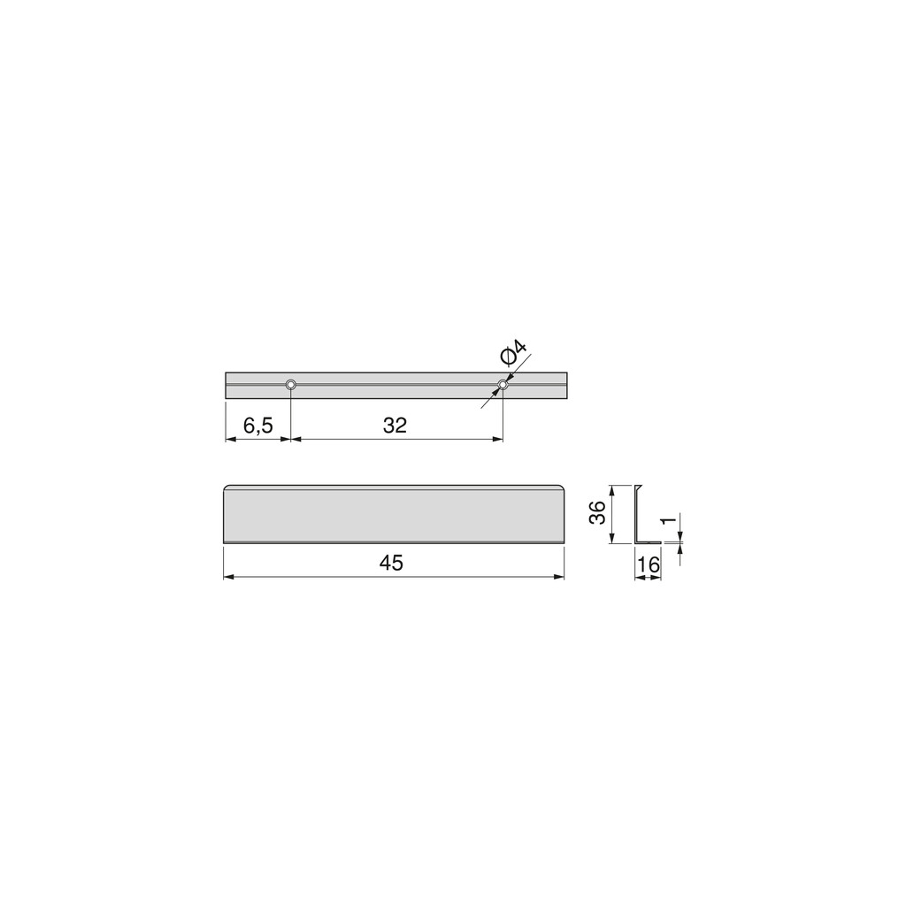 Furniture handle Picanya, L45mm, 32mm interaxis, Aluminium, Bright anodized-1