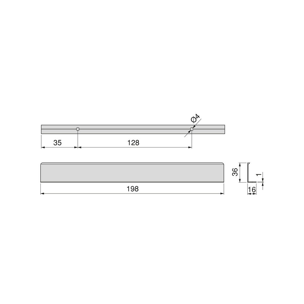 Tirador para mueble Picanya, L198mm, intereje 128mm, Aluminio, Anodizado brillo-1