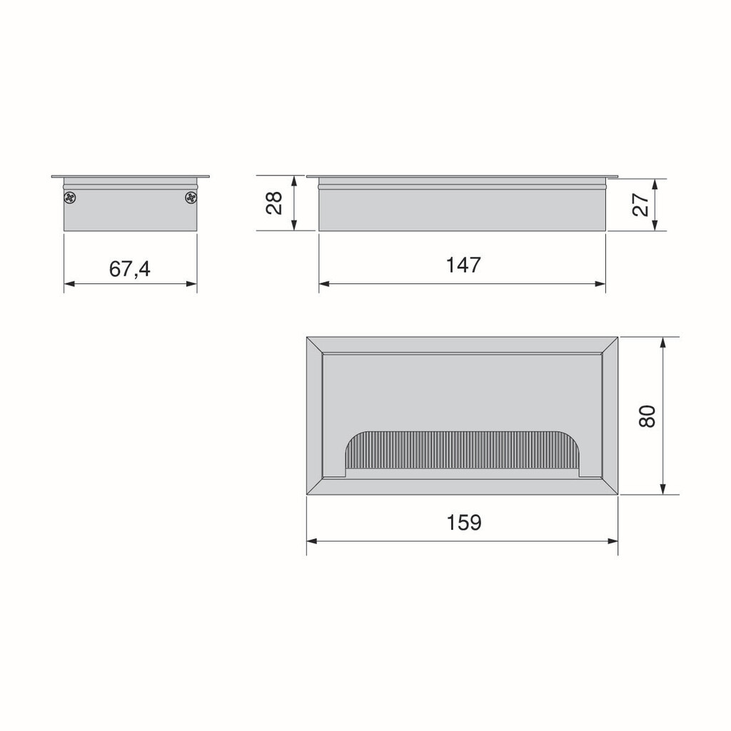 Cable organizers for Quadrum table, rectangular, 159x80mm, recessed, Aluminium, Matt anodized-1