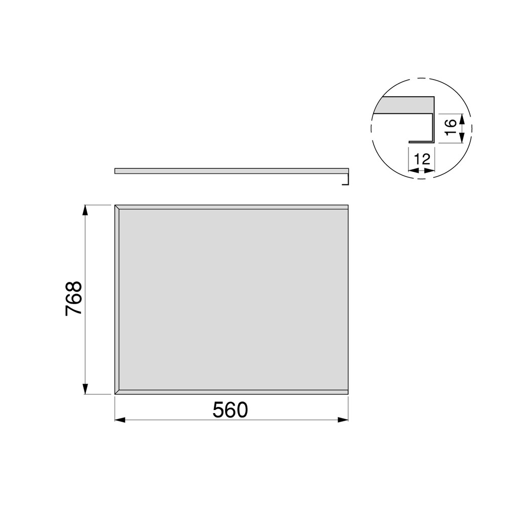 Base protector for kitchen furniture, board 16mm, module 800mm, 768x560mm, Plastic and Aluminium, Natural aluminium-1