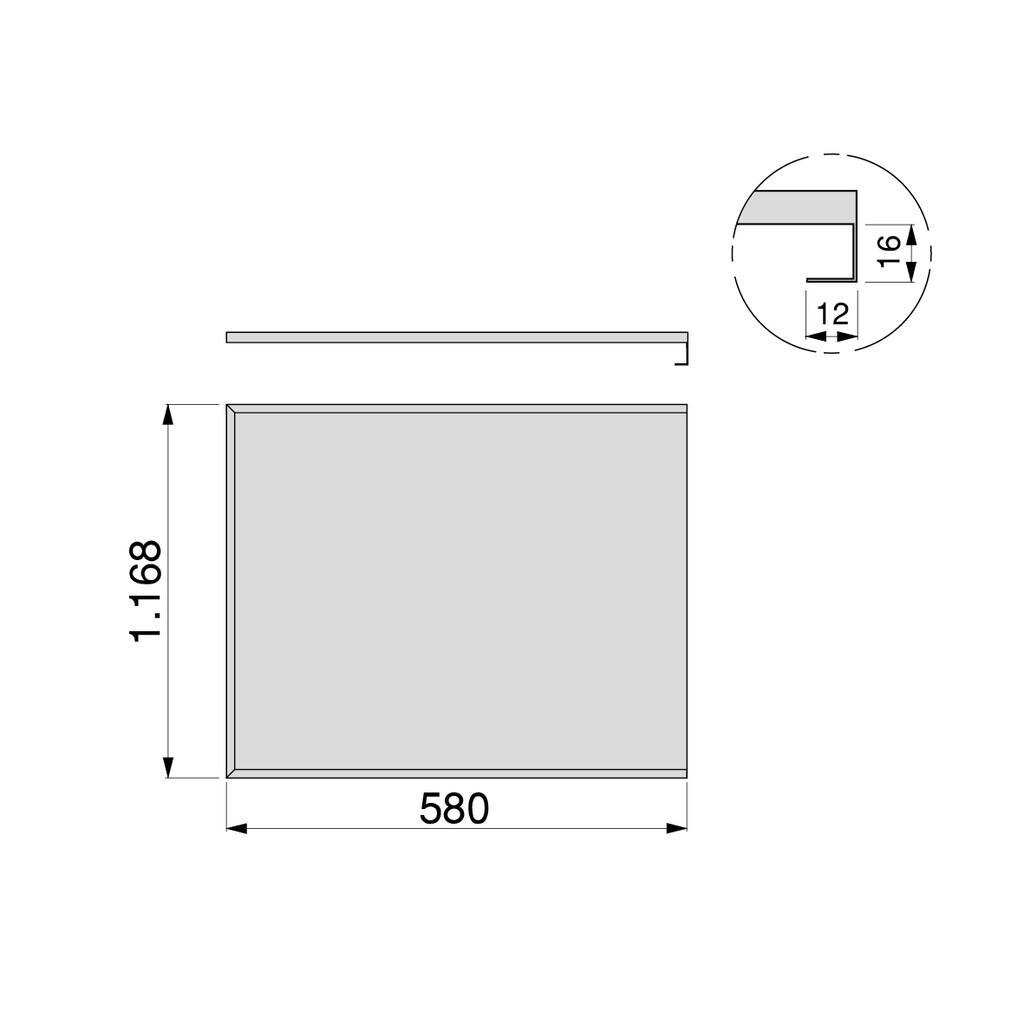 Bodenschutz für Küchenmöbel, 16mm Plattenstärke, Modul 1.200mm, 1.168x580mm, Kunststoff und Aluminium, Aluminium Natur-1