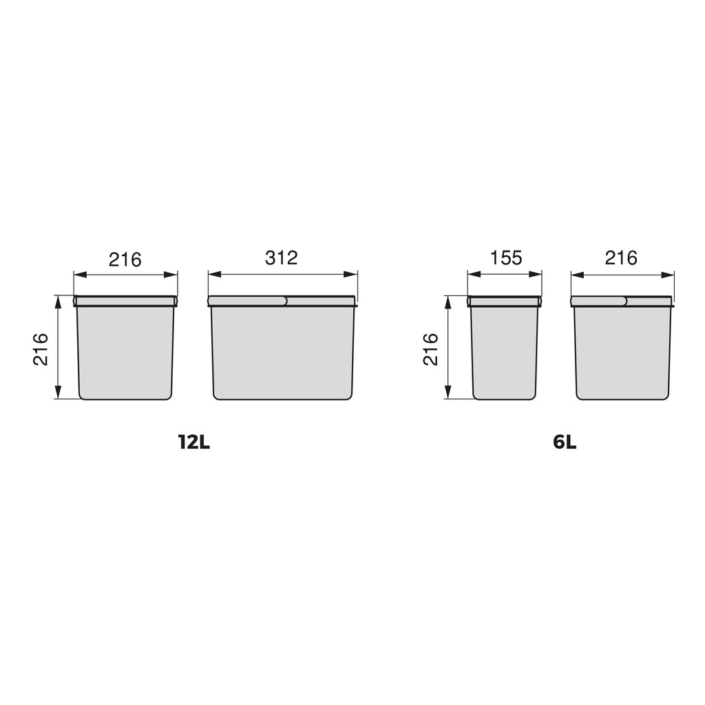 Lot RecyclingRecyclingbehälterRecycle für Küchenschublade, Höhe 216mm, 2x12l, 2x6l, Kunststoff anthrazitgrau-1