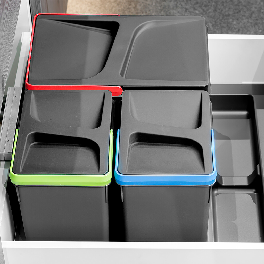Kit of recycling bins for kitchen drawer Recycle height 266mm, 2x15litres, 2x7litres, Anthracite grey plastic-5