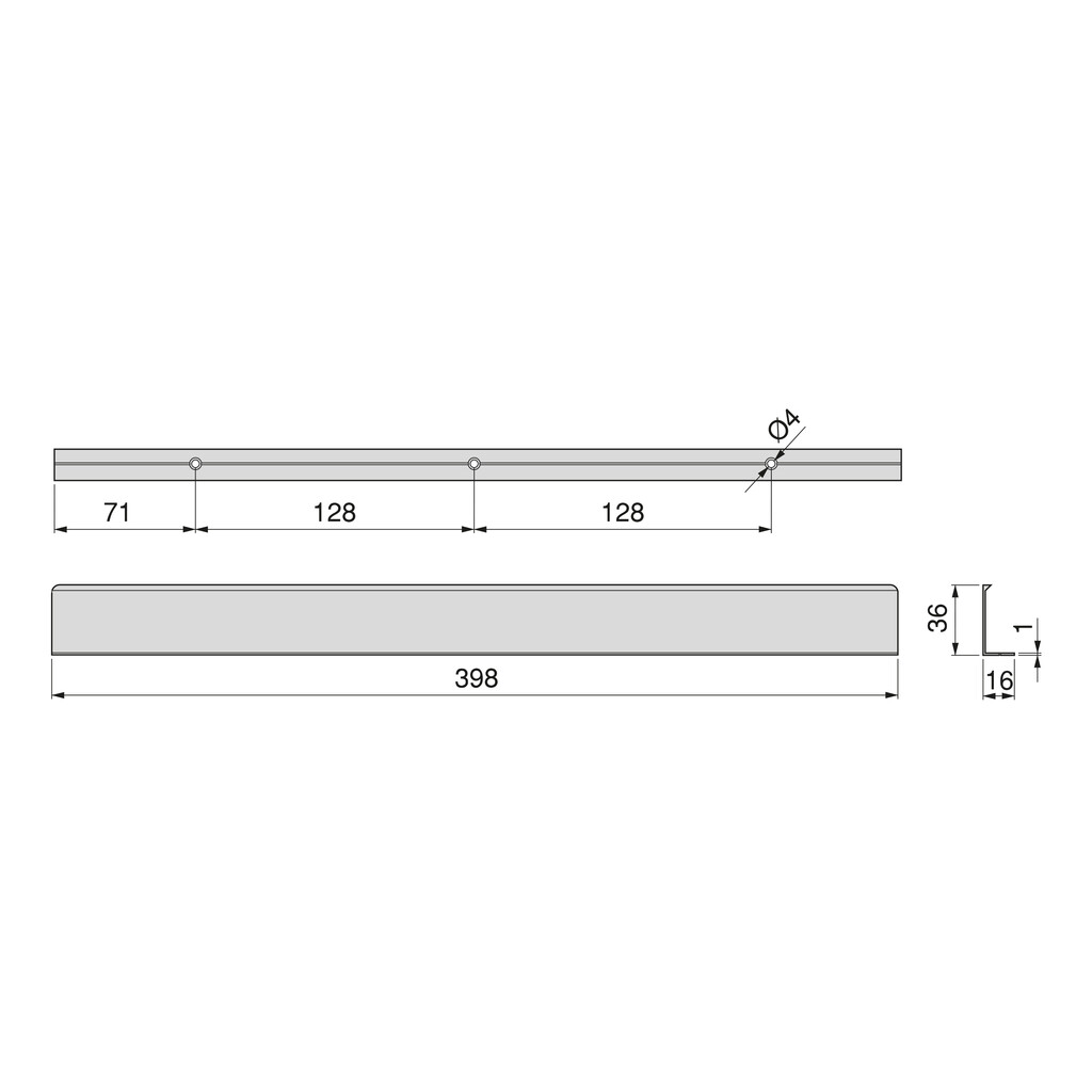 Poignée pour meubles Picanya, L398mm, entraxe 128mm, Aluminium, Anodisé mat-1