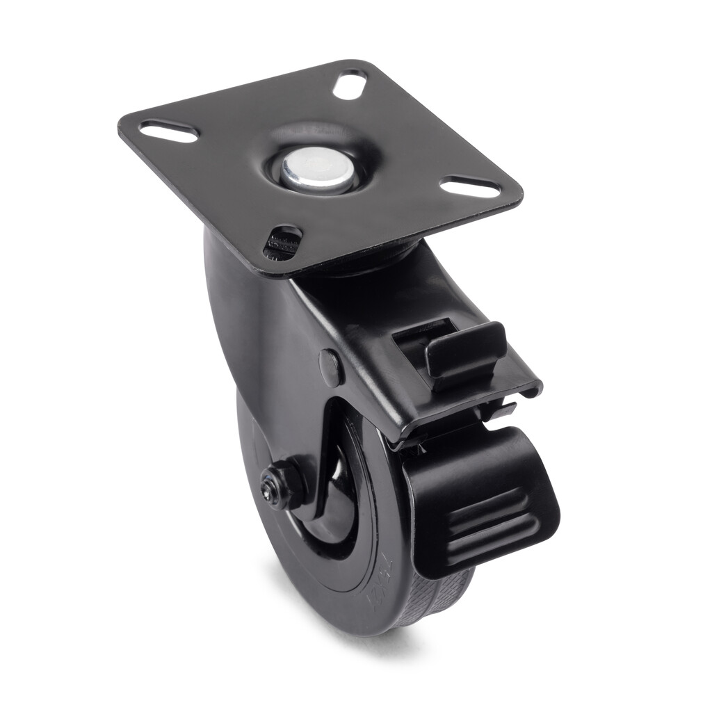 Lot of 4 castors Black with mounting plate, diameter 75mm, Plastic and Steel, Black-3
