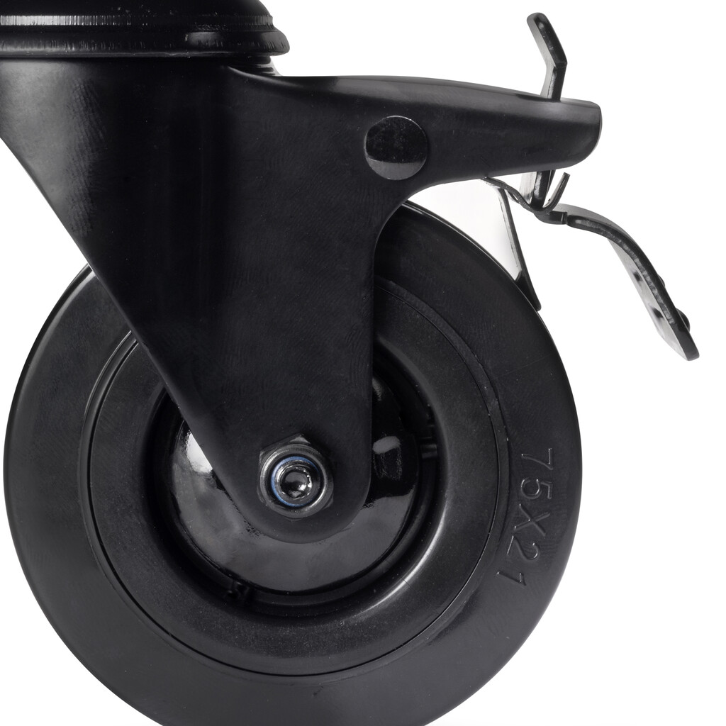 Lot of 4 castors Black with mounting plate, diameter 75mm, Plastic and Steel, Black-5