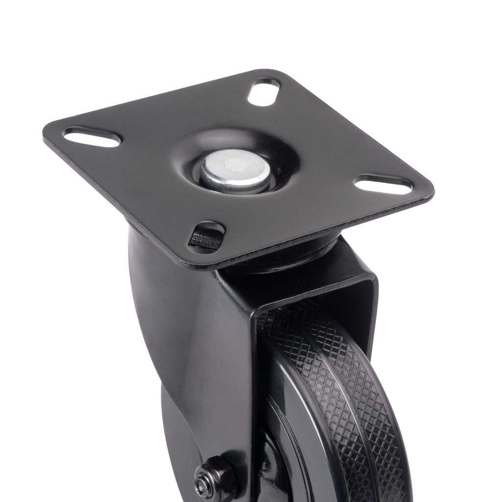 Lot of 4 castors Black with mounting plate, diameter 75mm, Plastic and Steel, Black-8