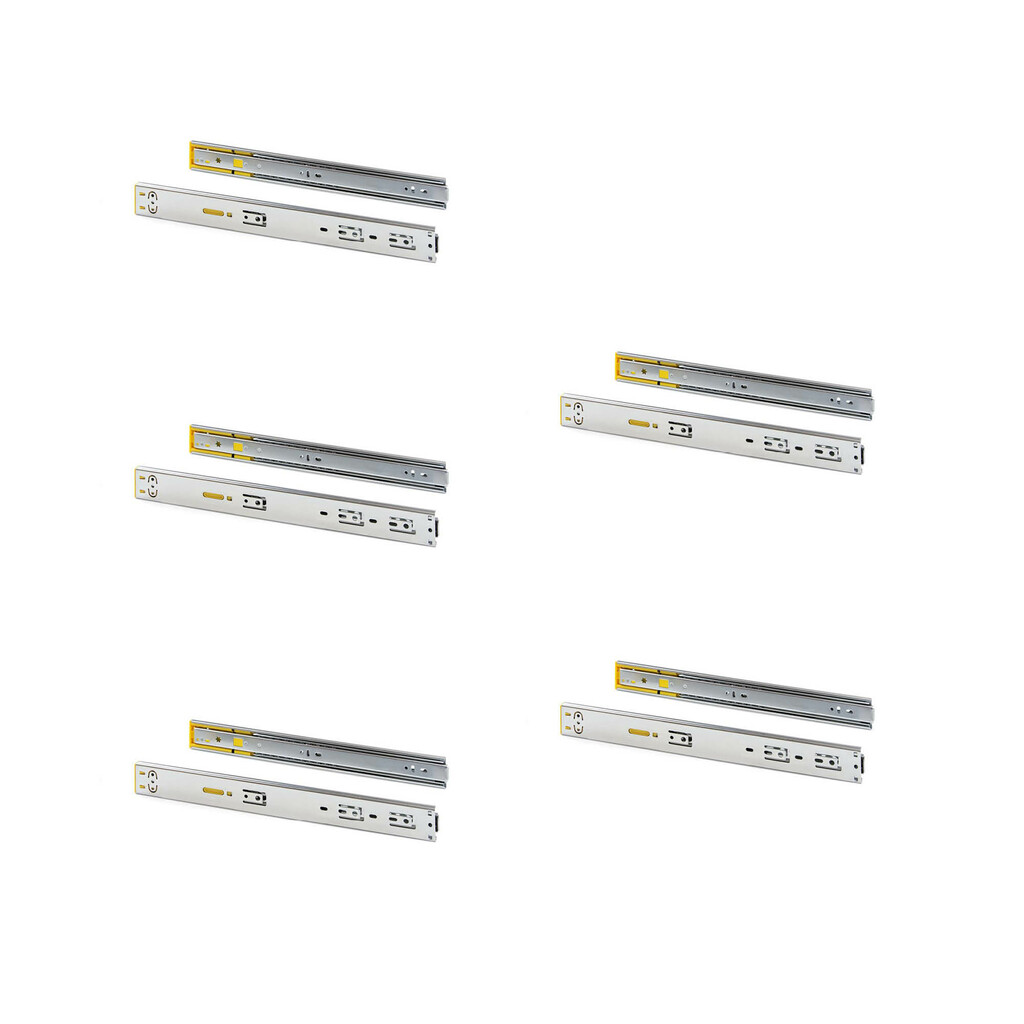 Lot of 5 pairs of Full extension ball bearing slides for drawers, height 45mm, depth 450mm, with push and soft closing, Zinc plated-Primary