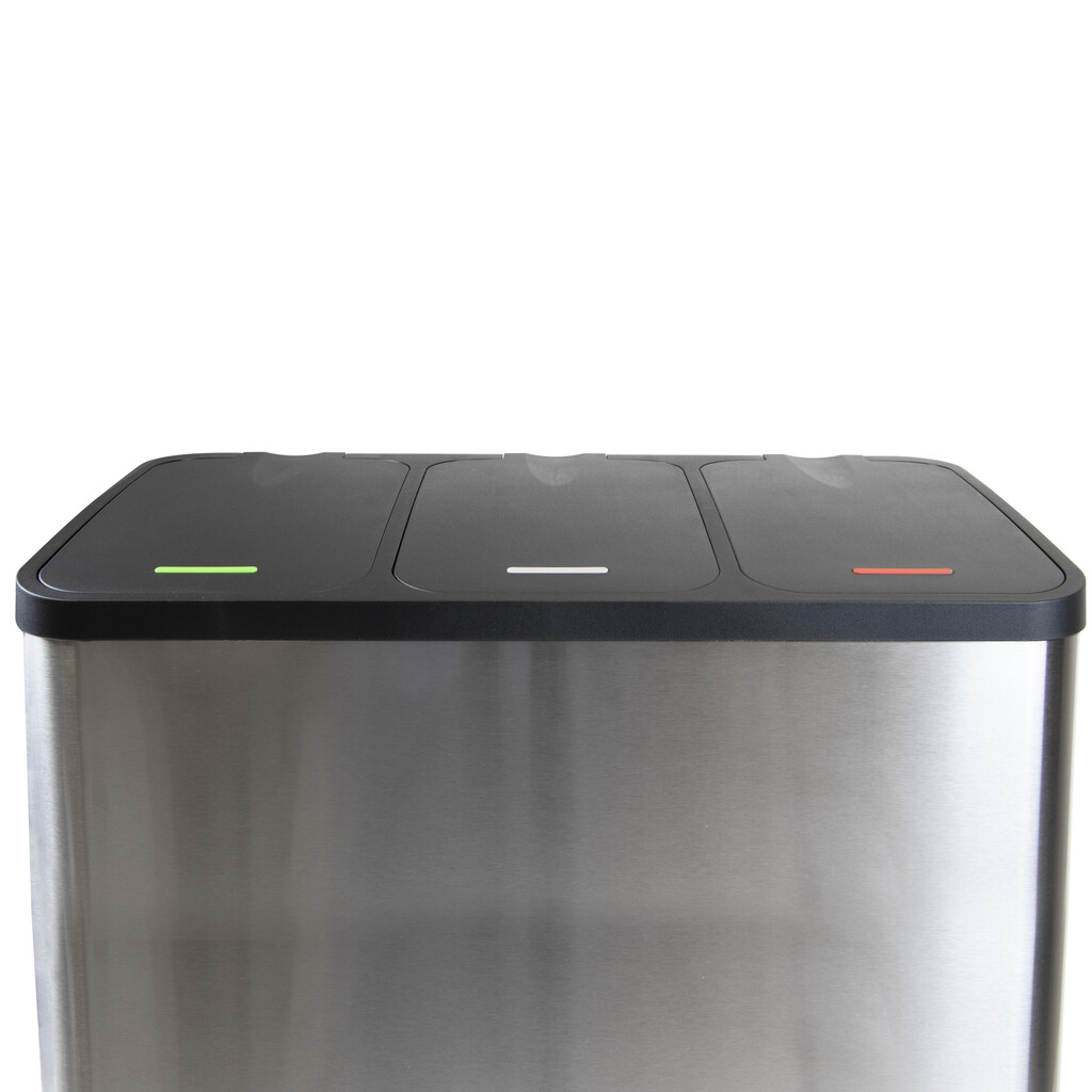 RecyclingRecyclingbehälterRecycle, Outdoor, mit Fächern , Deckelöffnung mit Fußpedal, 3x15Liter, Edelstahl-3