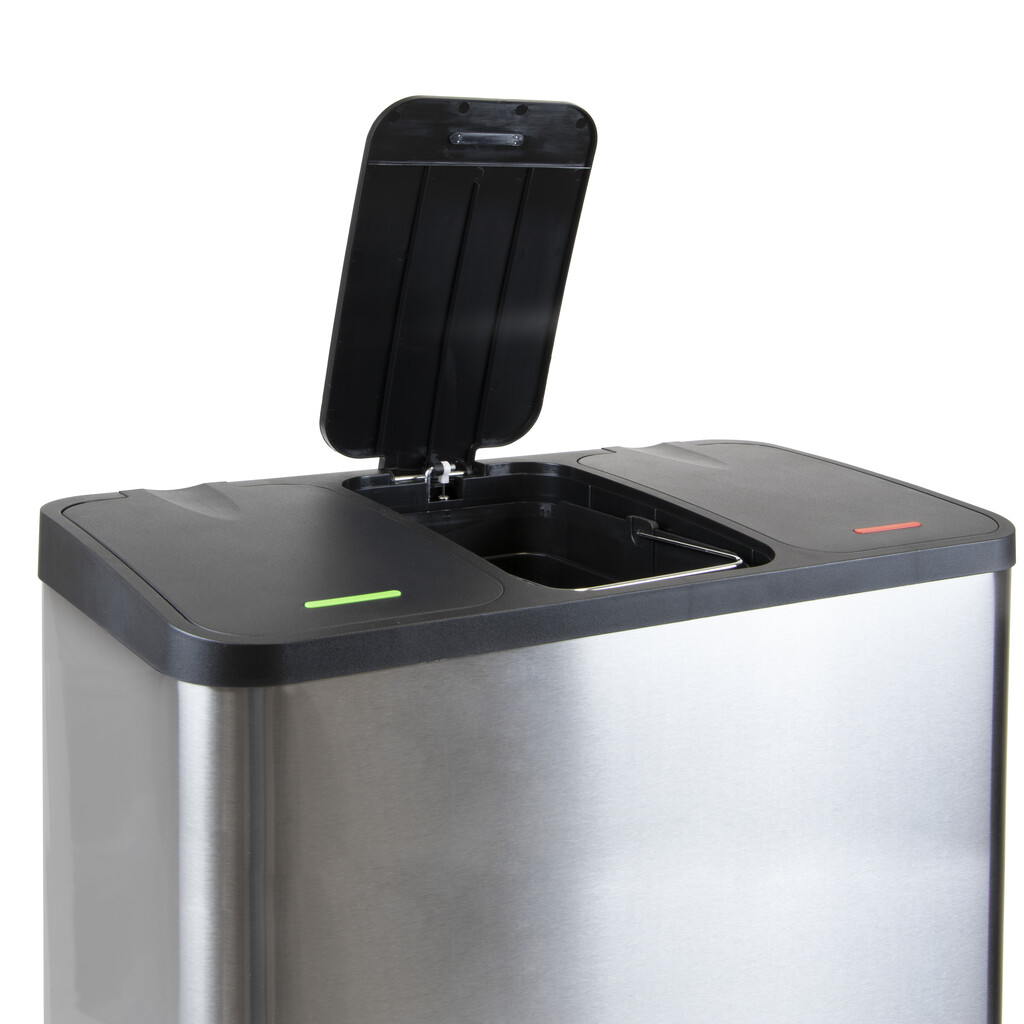 RecyclingRecyclingbehälterRecycle, Outdoor, mit Fächern , Deckelöffnung mit Fußpedal, 3x15Liter, Edelstahl-4