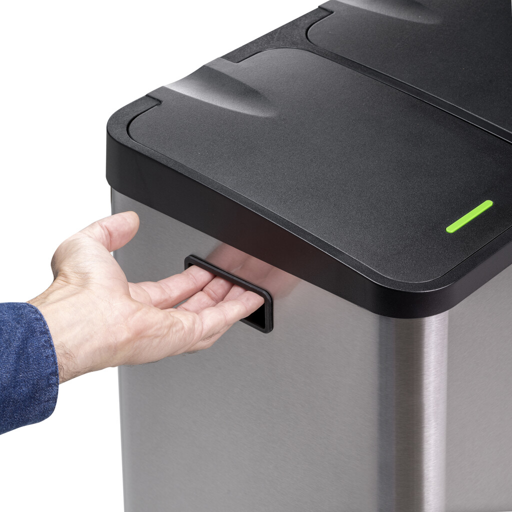 RecyclingRecyclingbehälterRecycle, Outdoor, mit Fächern , Deckelöffnung mit Fußpedal, 2x15Liter, Edelstahl-2