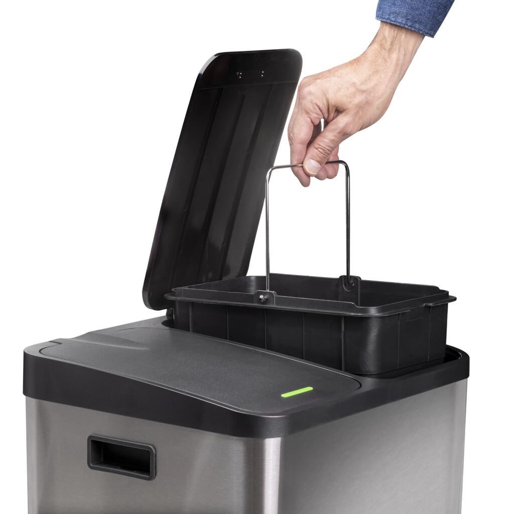 RecyclingRecyclingbehälterRecycle, Outdoor, mit Fächern , Deckelöffnung mit Fußpedal, 2x15Liter, Edelstahl-6