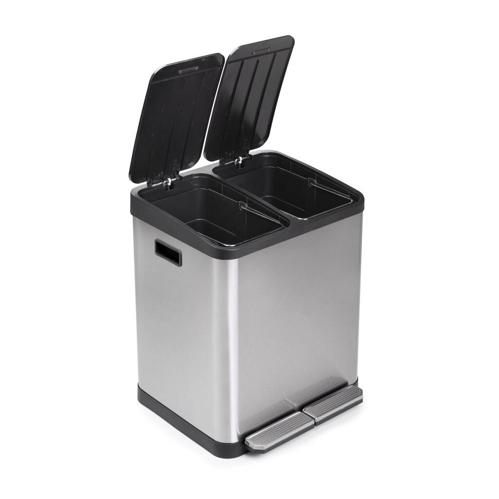 RecyclingRecyclingbehälterRecycle, Outdoor, mit Fächern , Deckelöffnung mit Fußpedal, 2x15Liter, Edelstahl-5