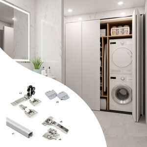 Kit of Twofold 2 folding sliding doors and soft closing cabinet fittings kit, for 4 boards not included, Without runner, Matt anodised product photo