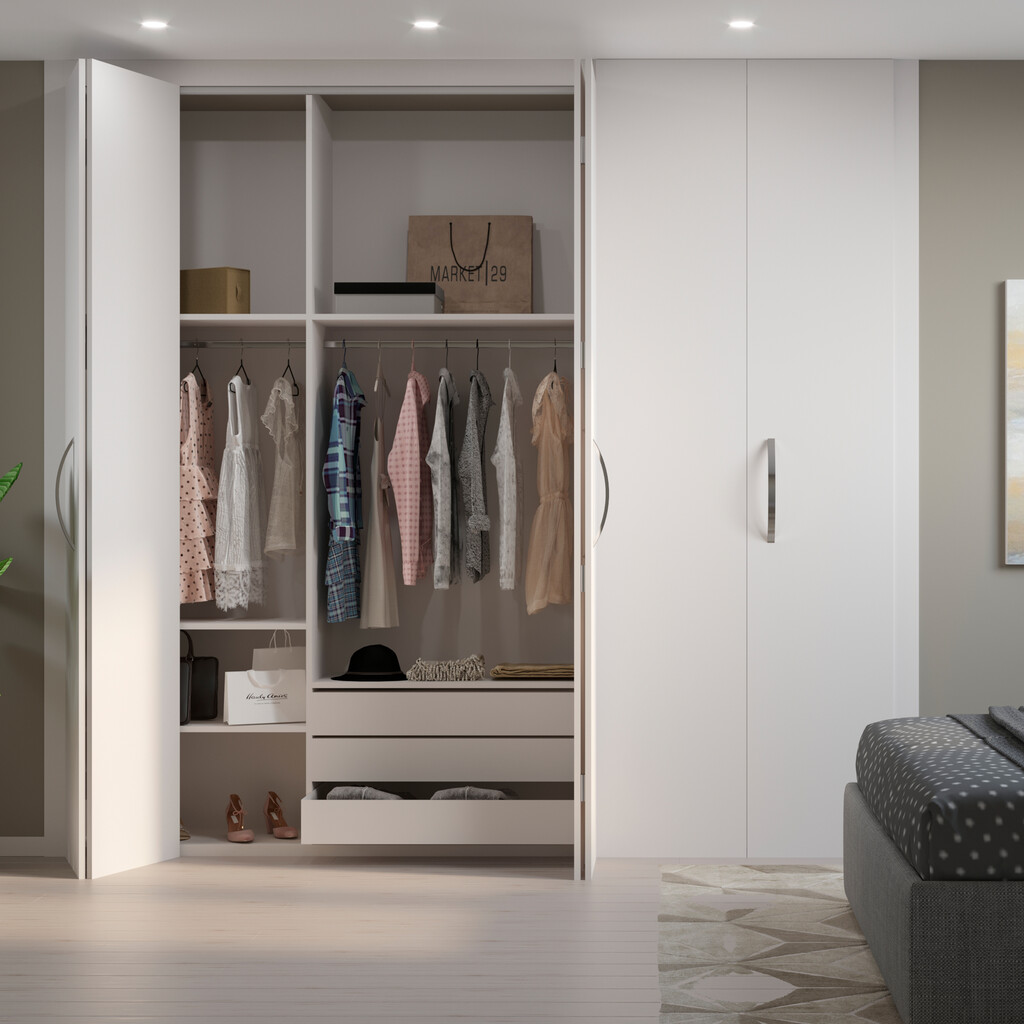 Kit of Twofold 2 folding sliding doors and soft closing cabinet fittings kit, for 4 boards not included, Without runner, Matt anodised-4