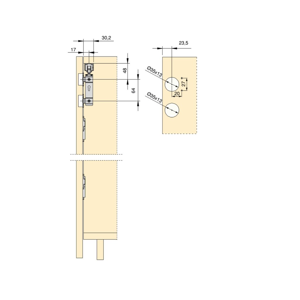 Kit of Twofold 2 folding sliding doors and soft closing cabinet fittings kit, for 4 boards not included, Without runner, Matt anodised-1