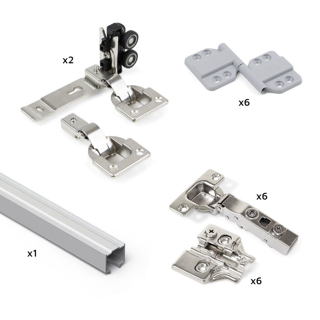 Kit of Twofold 2 folding sliding doors and soft closing cabinet fittings kit, for 4 boards not included, Without runner, Matt anodised-5