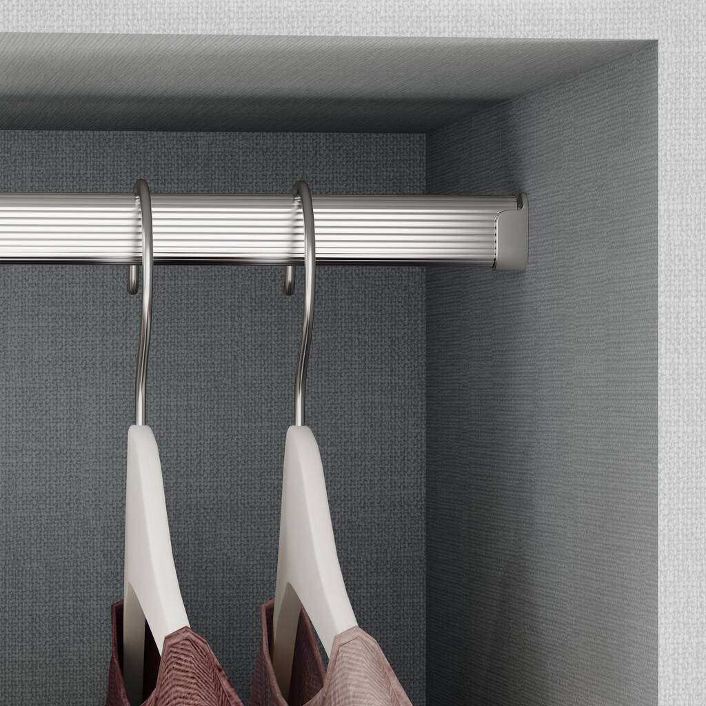 Satz von Schrankschienenset 2 x 0,75 m mit Halterungen, Aluminium und Zamak, Matt eloxiert-3