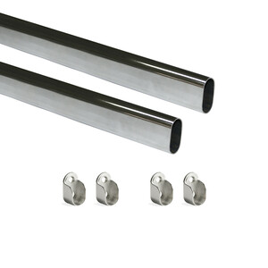 Lot of 2 oval wardrobe rails 30x15mm length 0.75m with Supports, Steel and Zamak, Chrome plated product photo
