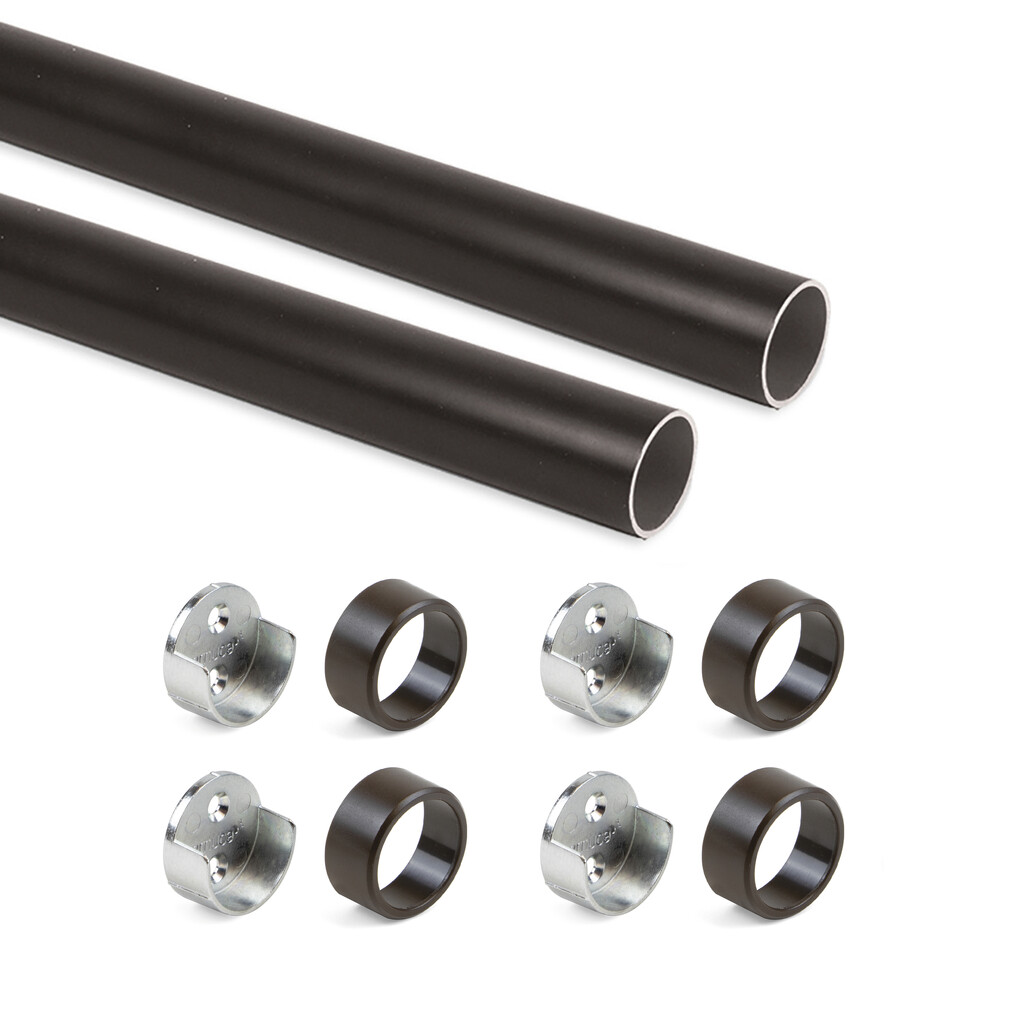 Lot of 2 wardrobe rails round D.28mm length 0.75m with Supports, Aluminium and Zamak, Moka painted-Primary