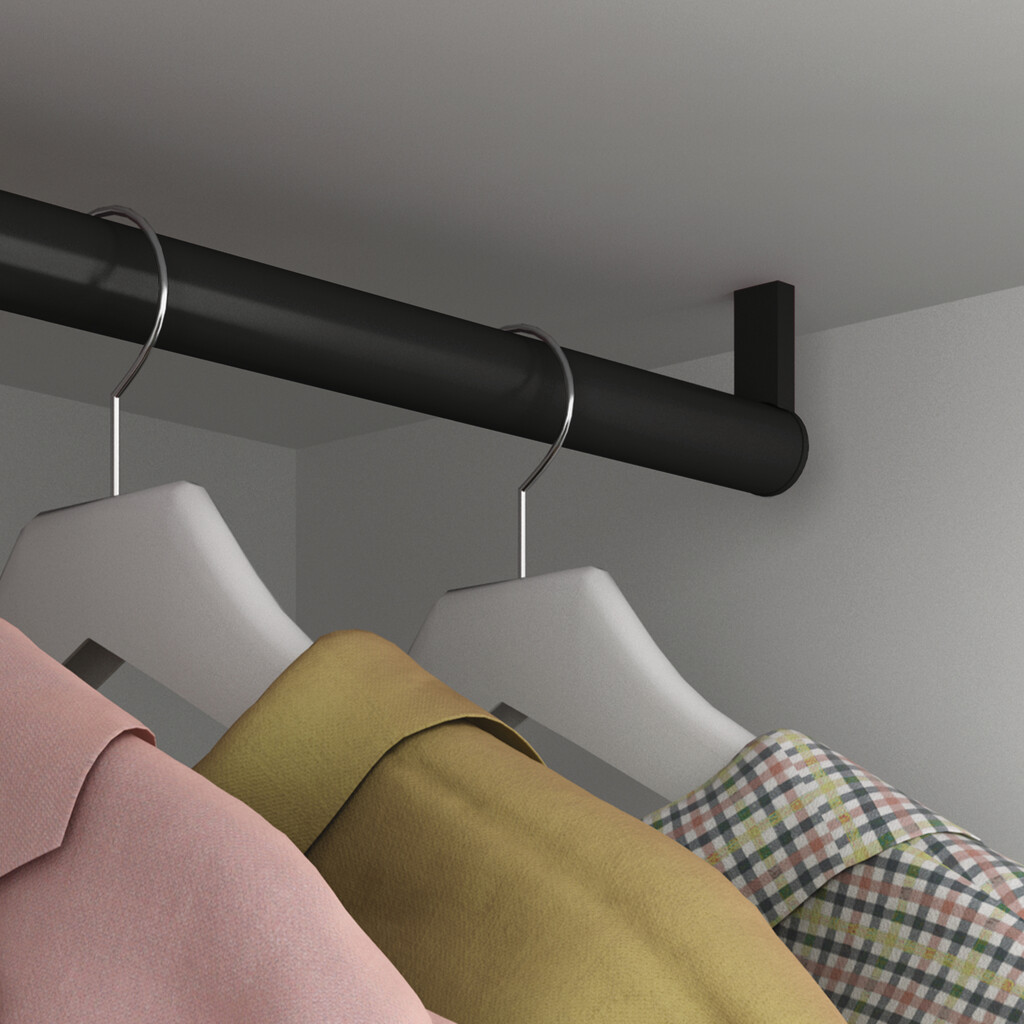 Pair of Wardrobe Rail Supports Pair D.28mm, Zamak, Black painted-2