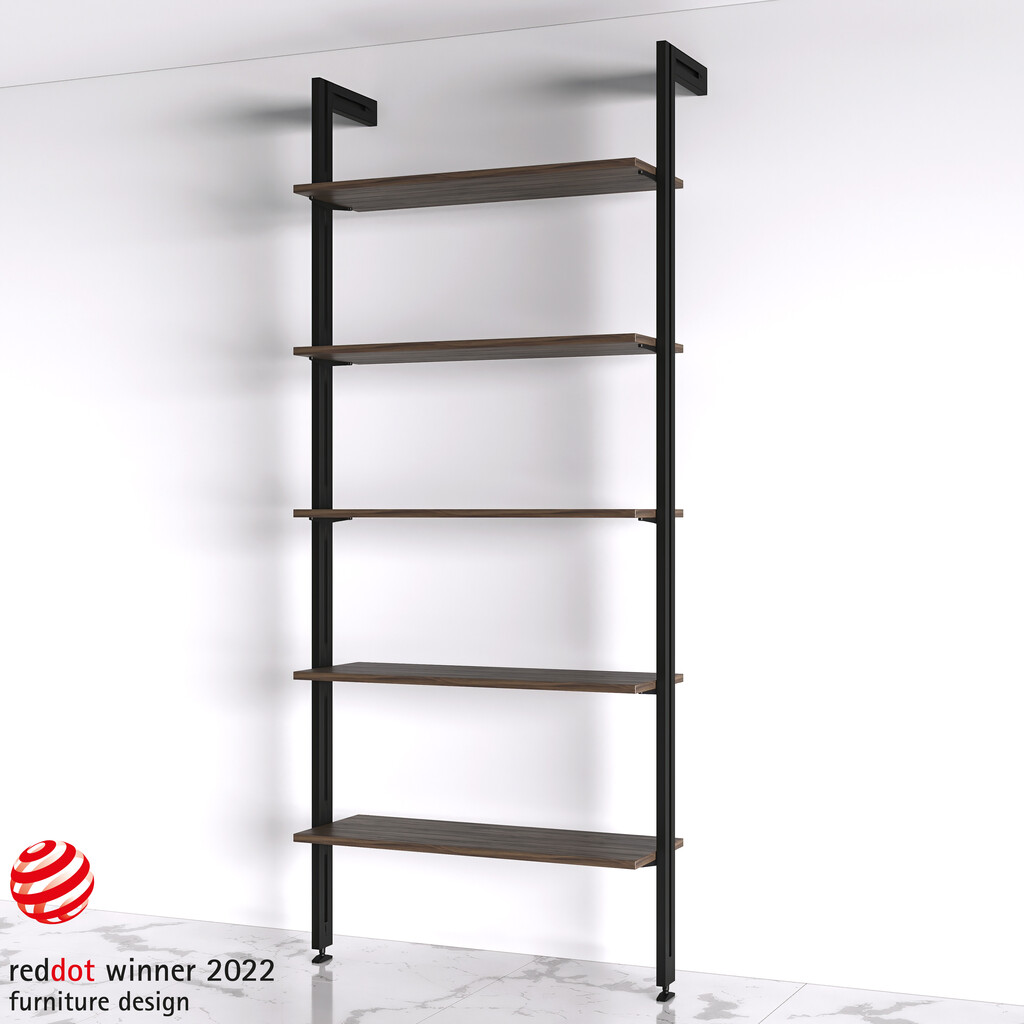 Lot de consoles pour 5 étagères en bois pour structure Zero, planches non incluses, Zamak, Peint en noir texturé-4