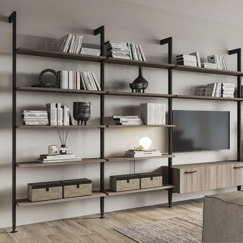 Lot de consoles pour 5 étagères en bois pour structure Zero, planches non incluses, Zamak, Peint en noir texturé-5