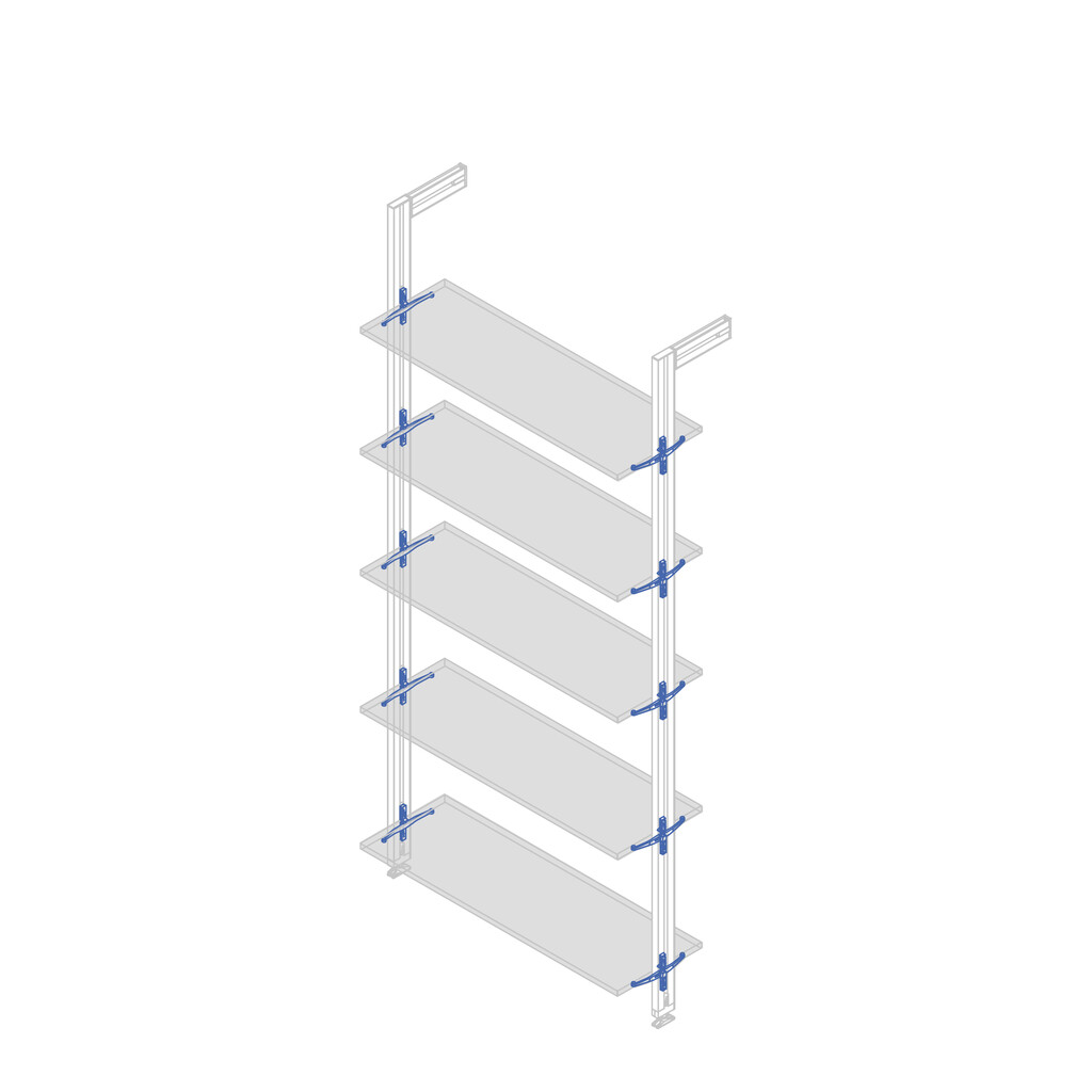 Lot de consoles pour 5 tablettes en verre pour la structure Zero, verre non inclus, Zamak, Peint en noir texturé-2