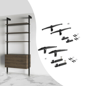 Kit of Supports kit for 3 Wooden Shelves and 1 module for Zero structure, Zamak, Textured Black painted product photo