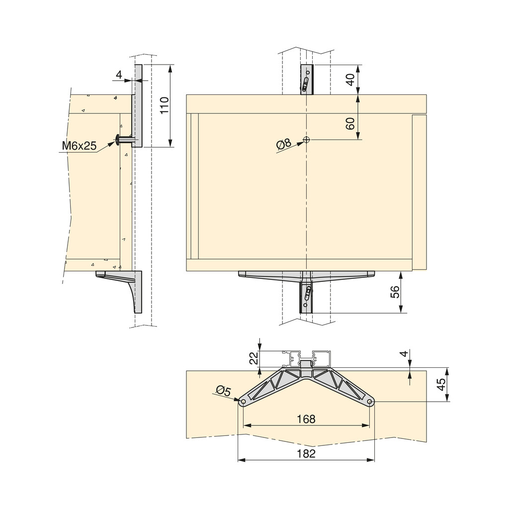 Kit of Supports kit for 3 Wooden Shelves and 1 module for Zero structure, Zamak, Textured Black painted-1