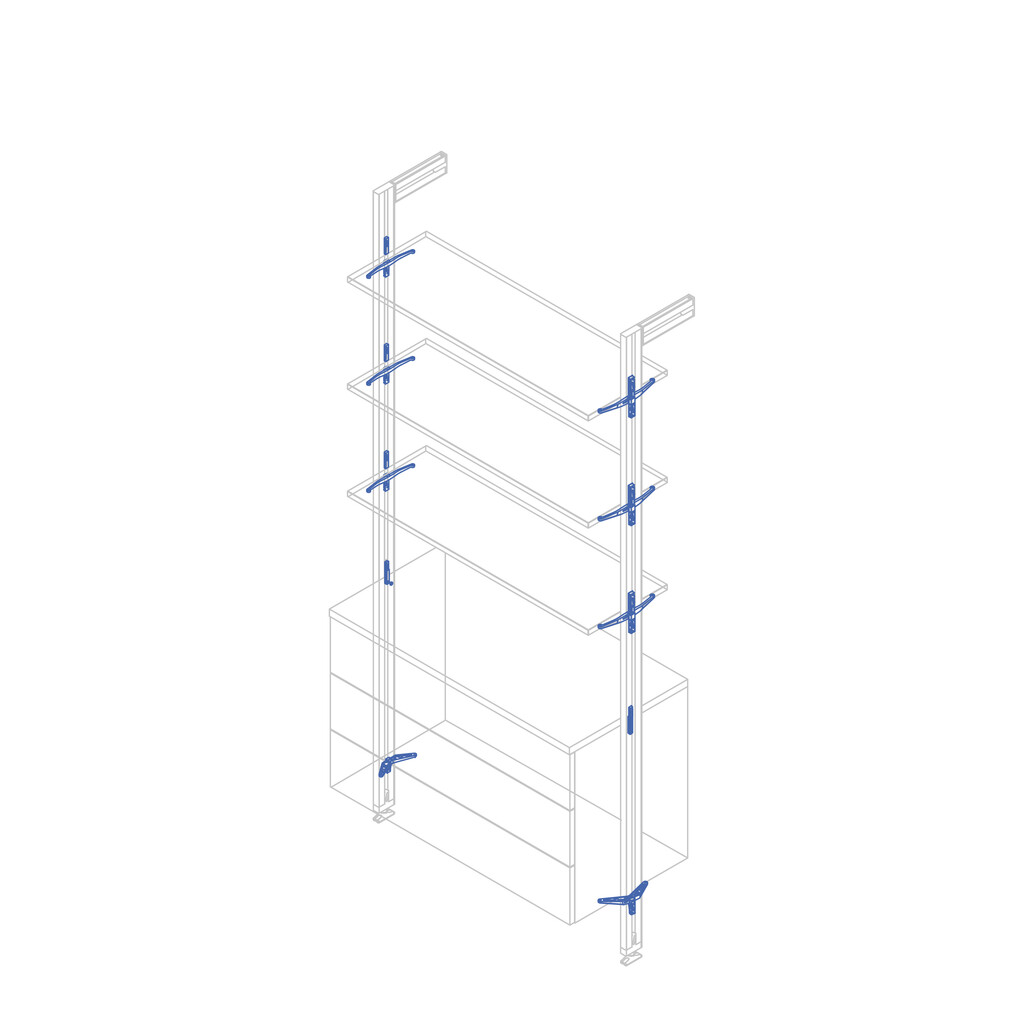 Kit of Supports kit for 3 Wooden Shelves and 1 module for Zero structure, Zamak, Textured Black painted-3