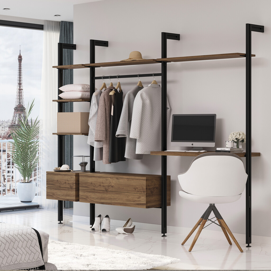 Kit of Supports kit for 1 Wooden shelf, 1 module and 1 hanging rail 1m long Zero, Zamak, Textured Black painted-8