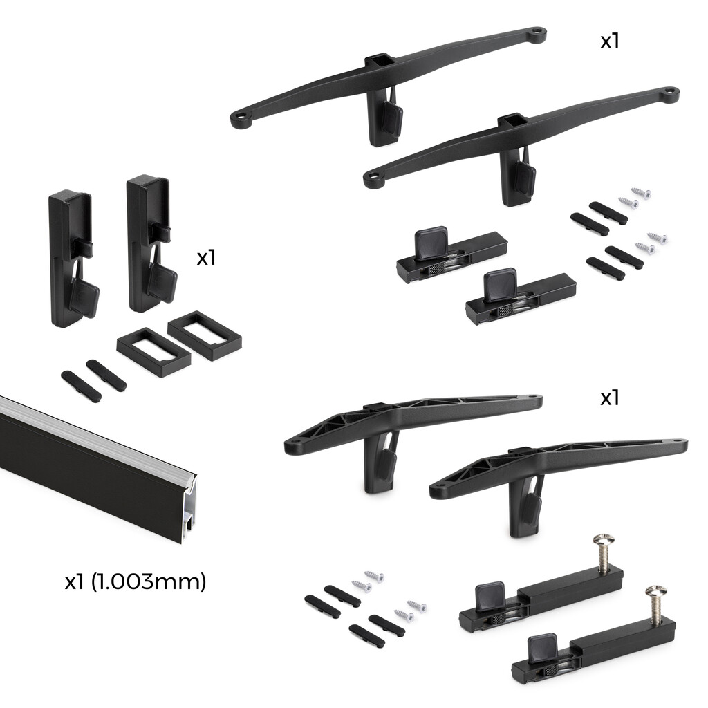 Kit of Supports kit for 1 Wooden shelf, 1 module and 1 hanging rail 1m long Zero, Zamak, Textured Black painted-9