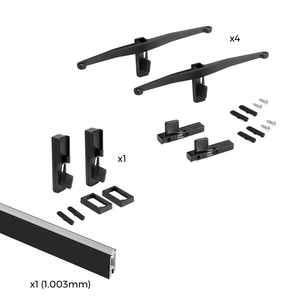 Kit de soportes para 4 estantes de madera y 1 barra de colgar de longitud 1m Zero, Aluminio y Zamak y Plástico, Pintado color negro texturizado-9