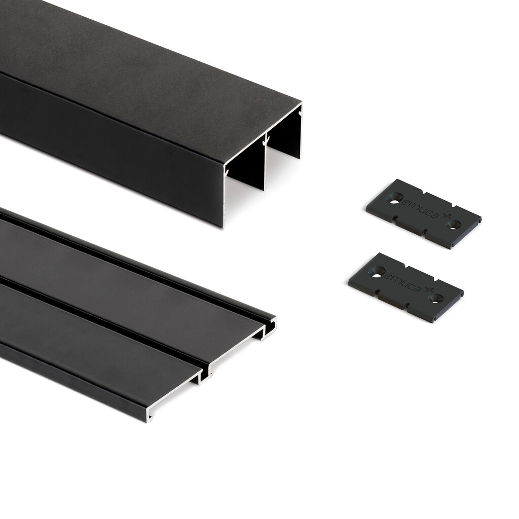 Jeu de rails pour armoires à portes coulissantes Placard 74 Canal Clip, longueur 2.35m, Aluminium, Peint en noir-Primary