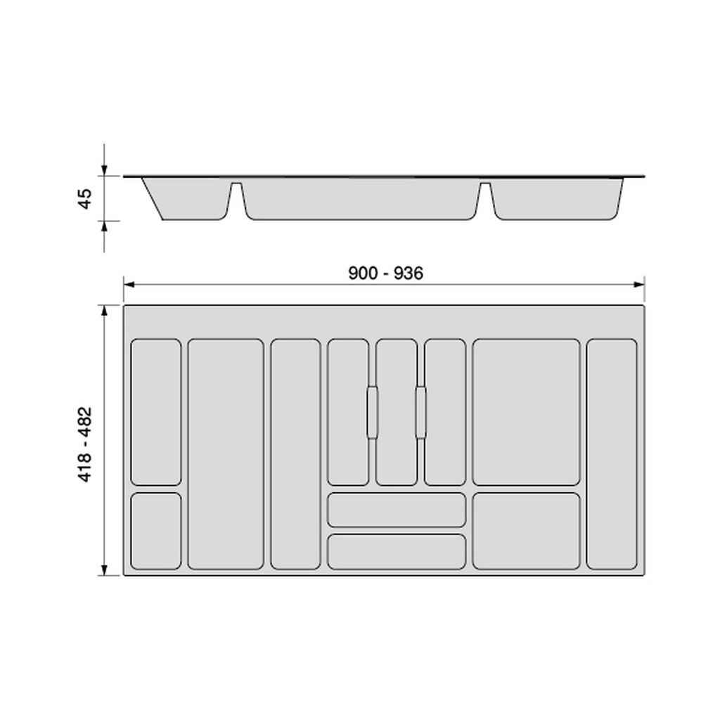 Range-couverts Optima pour tiroir universel, module 1.000mm, Plastique, Gris, 10 unités.-1