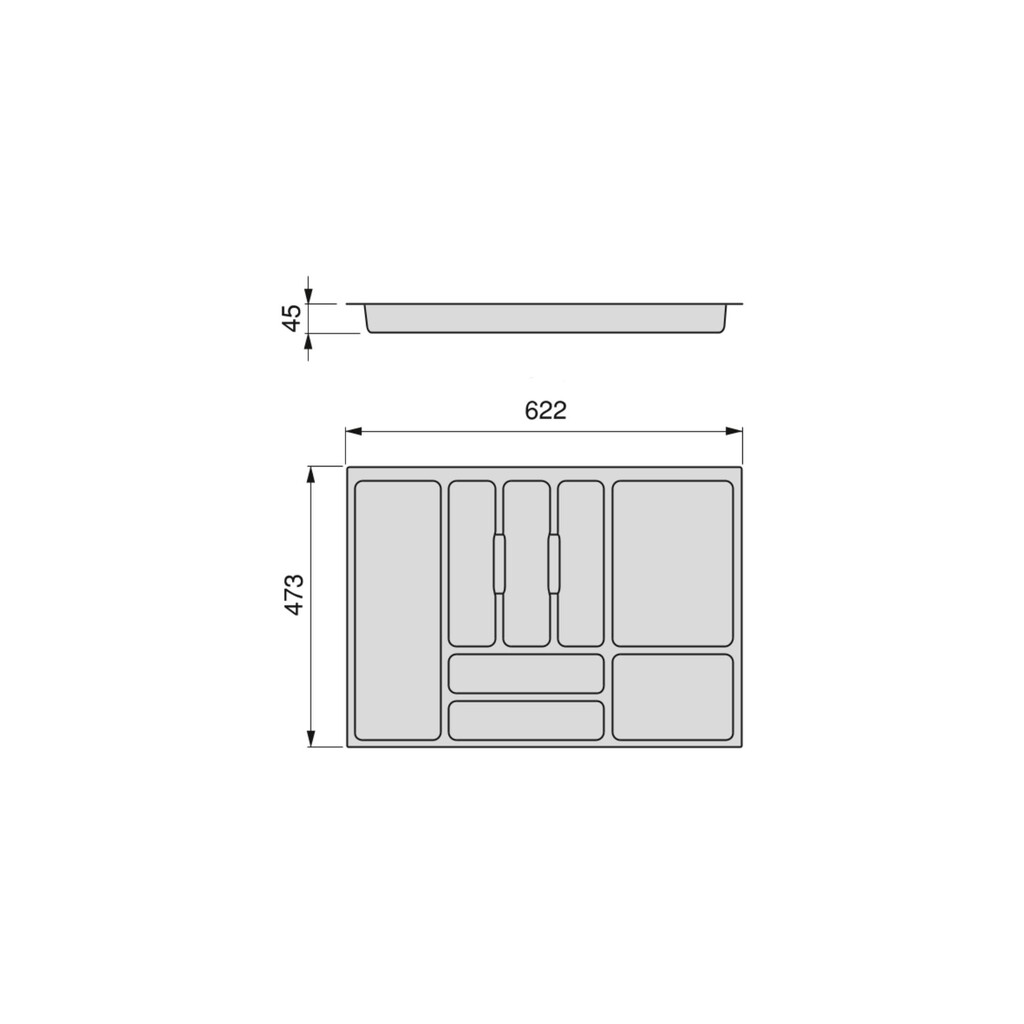 Besteckeinsatz Optima Vertex/Concept, Tiefe 500mm, Plattenstärkenstärke 16mm, Modul 700mm, Kunststoff, Anthrazitgrau-1