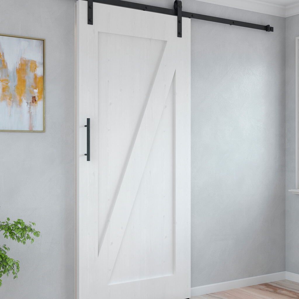 Kit de herrajes para una puerta corredera colgada de madera Barn, Con cierre suave, tableros no incluidos, Acero y Plástico, Pintado negro-3